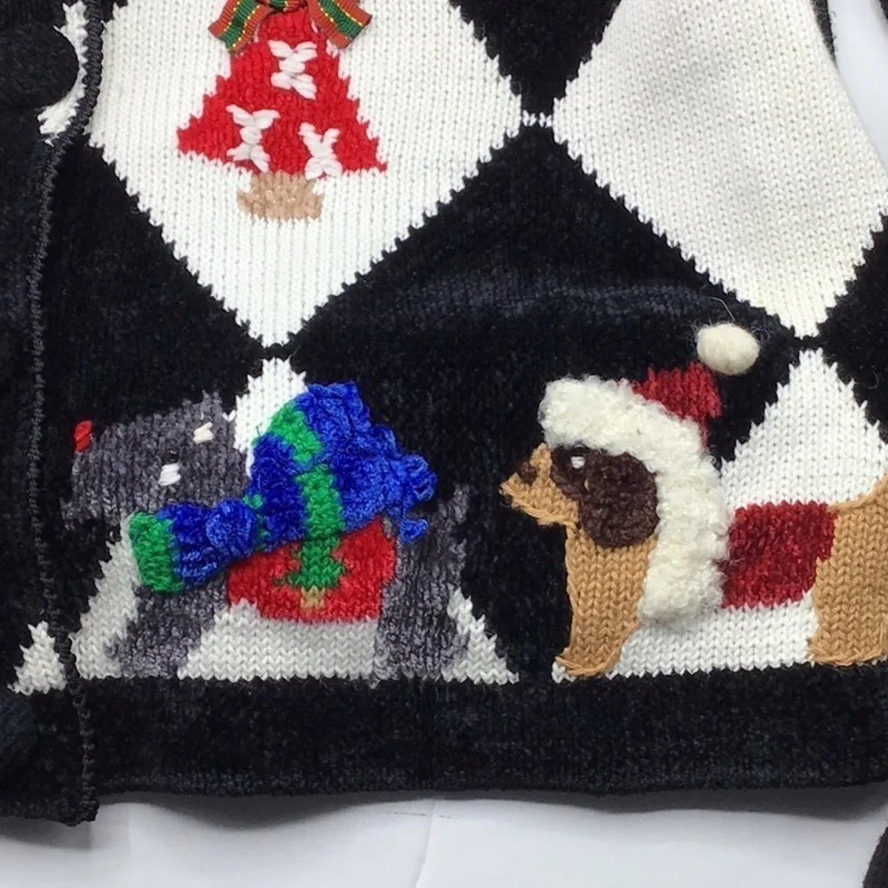 Vintage Berek Boa feather Poodle Jingle Bells on Wreaths Sweater Size L. - Picture 6 of 17